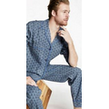 Blue diamond Medallions Poplin Men's Long Sleeve Classic Pajamas (2 Piece)